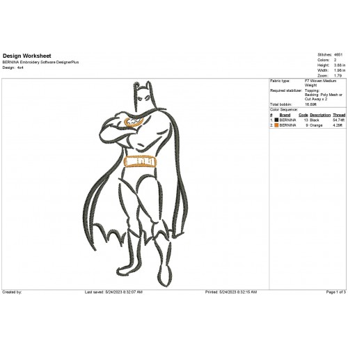 Batman Embroidery - Batman Sketch Embroidery Design