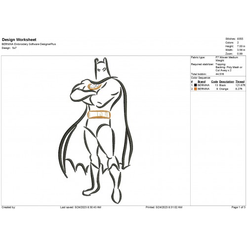 Batman Embroidery - Batman Sketch Embroidery Design