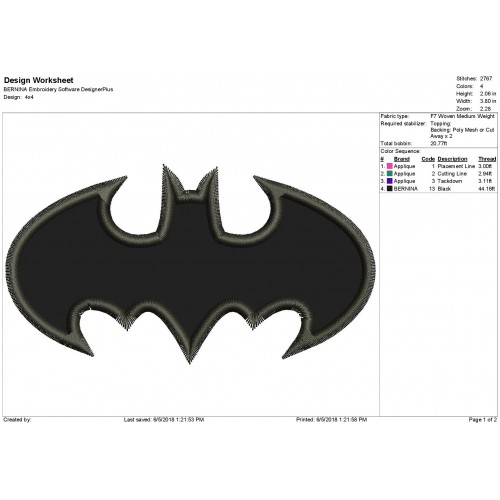 Batman Logo Applique Design Batman Embroidery