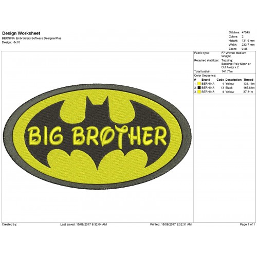 Batman Logo Big Brother Embroidery Design