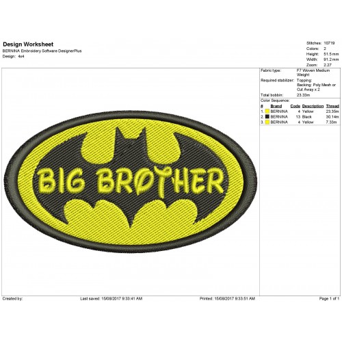 Batman Logo Big Brother Embroidery Design