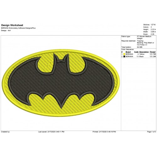 Batman Logo Filled Stitch Embroidery Design