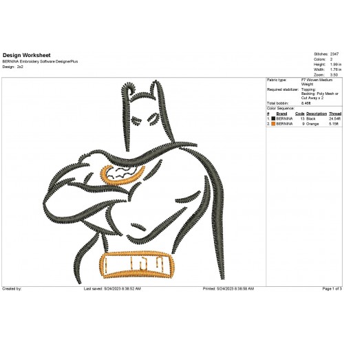 Batman Sketch Embroidery Design