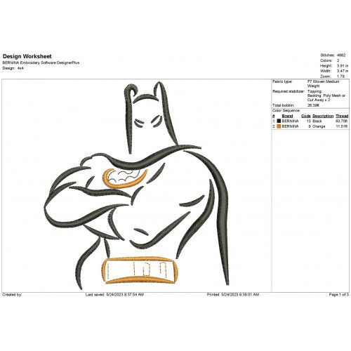 Batman Sketch Embroidery Design