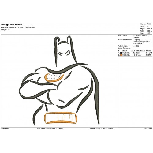 Batman Sketch Embroidery Design