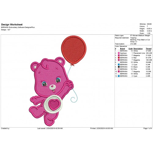 Bear Birthday with a Balloon Filled Embroidery Design