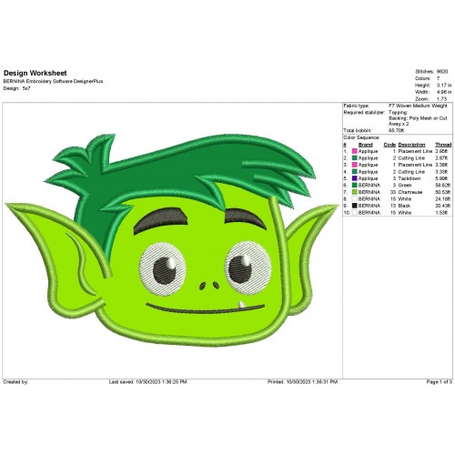 Beast Boy Head Teen Titans Applique Design