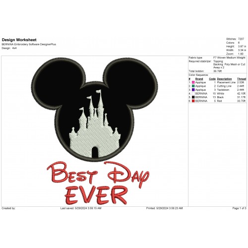 Best Day Ever Mickey Applique Design