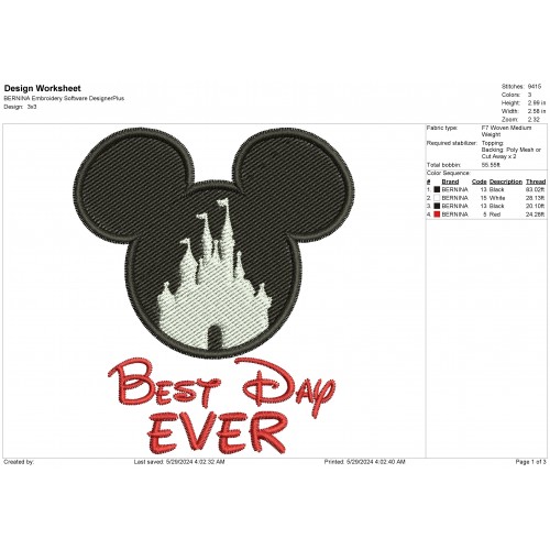 Best Day Ever Mickey Embroidery Design