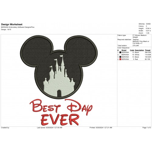 Best Day Ever Mickey Embroidery Design