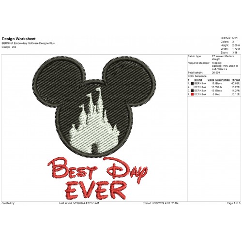 Best Day Ever Mickey Embroidery Design