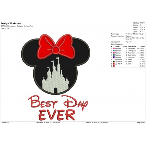 Best Day Ever Minnie Applique Design