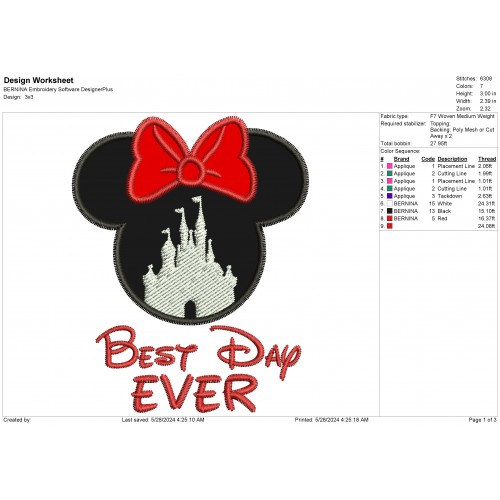 Best Day Ever Minnie Applique Design