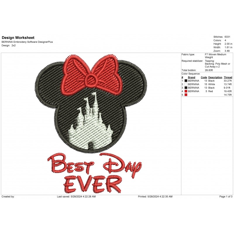 Best Day Ever Minnie Embroidery Design