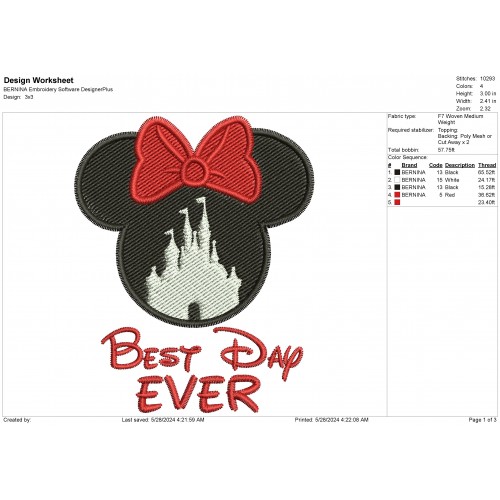 Best Day Ever Minnie Embroidery Design