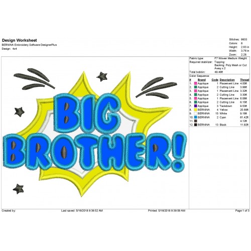 Big Brother Applique Design