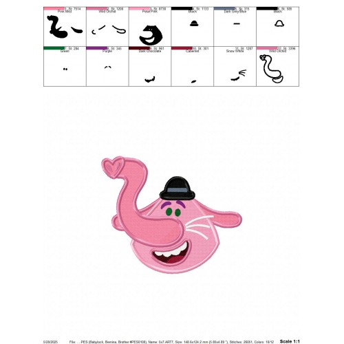 Bing Bong Inside Out Embroidery Design Embr
