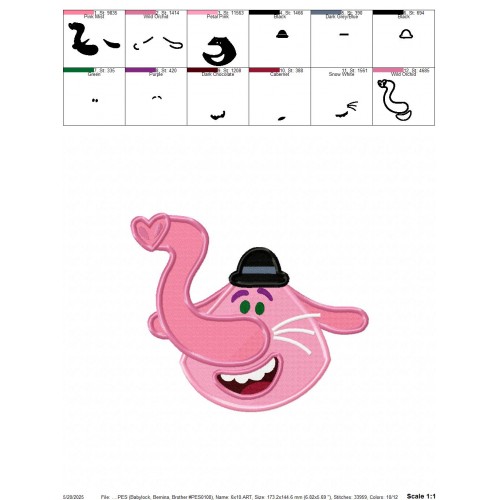 Bing Bong Inside Out Embroidery Design Embr
