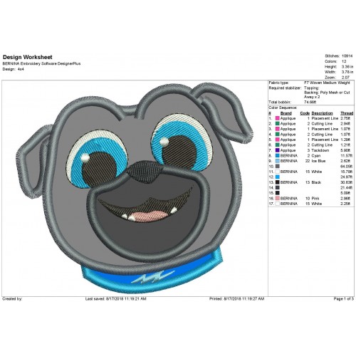 Bingo Face Puppy Dog Pals Applique Design