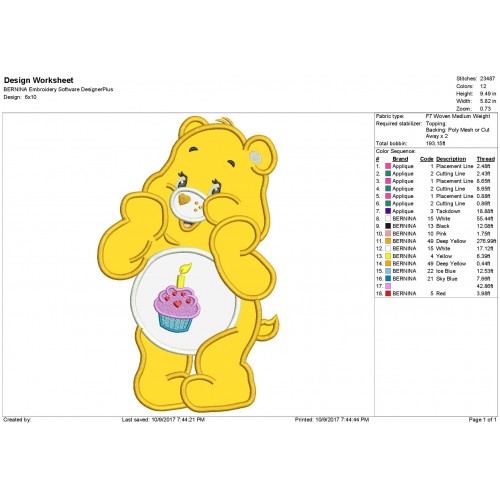 Birthday Bear Care Bears Applique Design