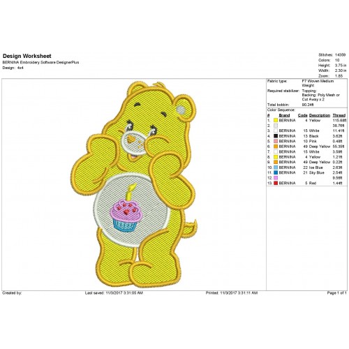 Birthday Bear Care Bears Embroidery Design