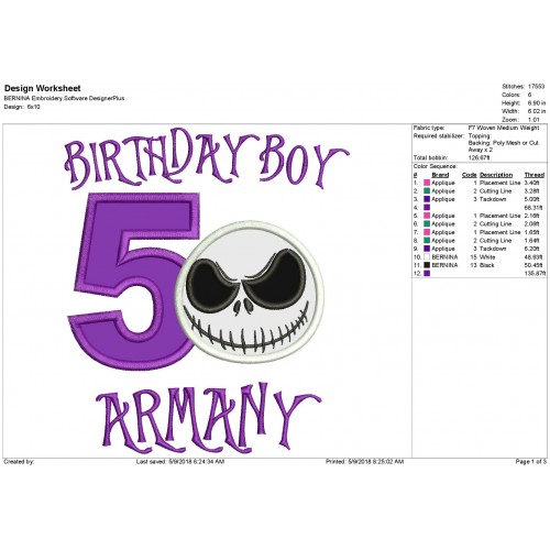 Birthday Boy The Nightmare Before Christmas Applique Design