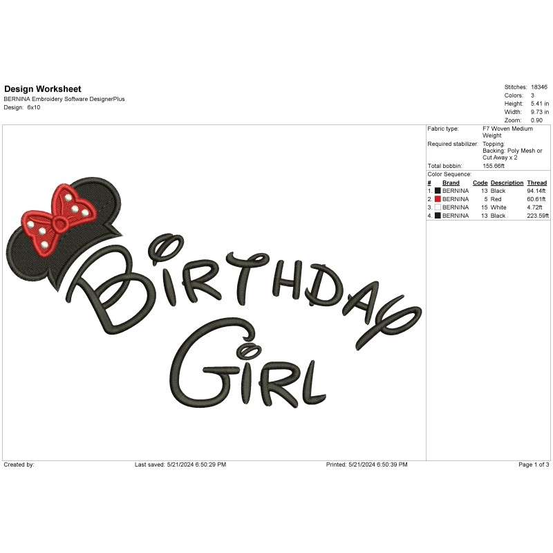 Birthday Girl Embroidery Design