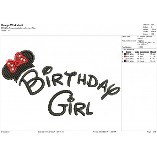 Birthday Girl Embroidery Design