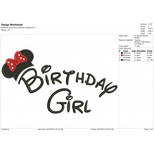 Birthday Girl Embroidery Design