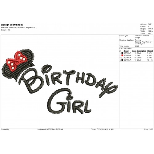 Birthday Girl Embroidery Design