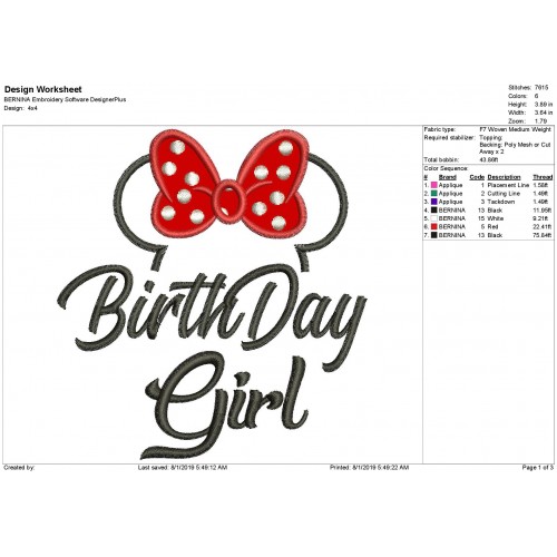 Birthday Girl with a Bow Applique Design