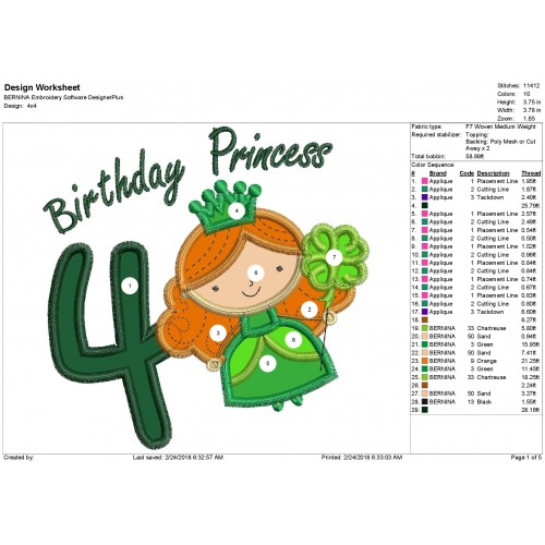 Birthday Princess Applique - Princess Applique Design