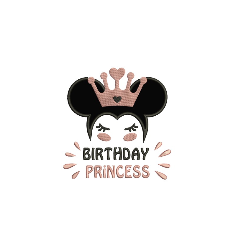 Birthday Princess With Crown Applique Design