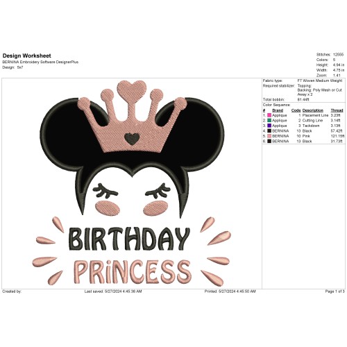 Birthday Princess With Crown Applique Design