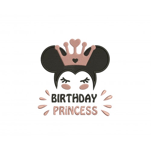 Birthday Princess With Crown Embroidery Design