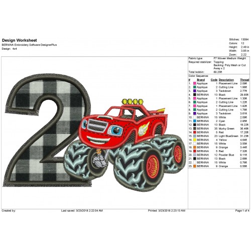 Blaze 2nd Birthday Applique - Blaze and the Monster Machines Applique