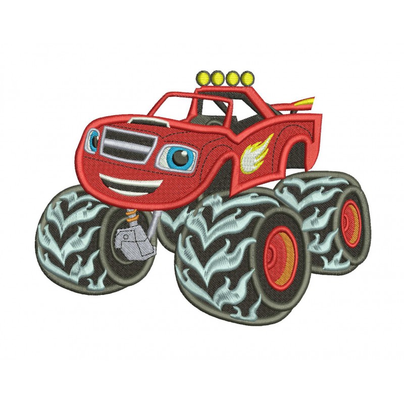 Blaze Monster Truck Filled Stitches Embroidery