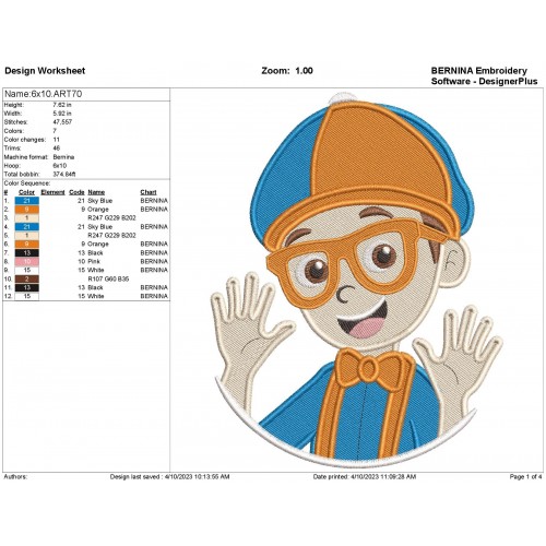Blippi Birthday Boy Fill Stitch Embroidery Design