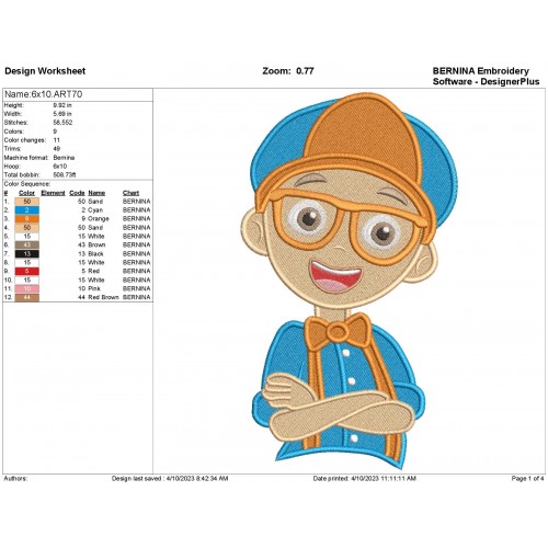 Blippi Birthday Filling Stitch Embroidery Design