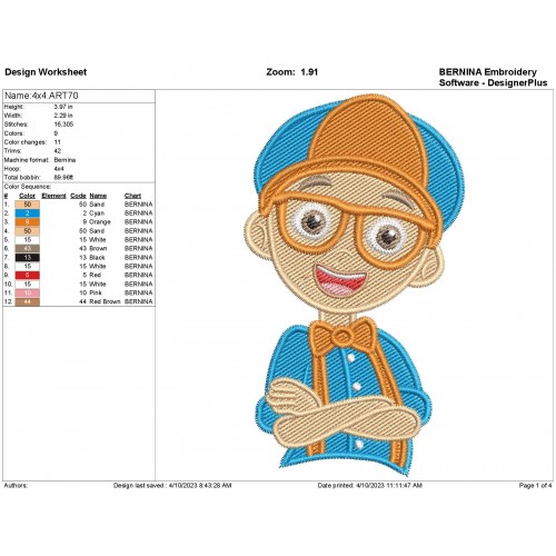 Blippi Birthday Filling Stitch Embroidery Design