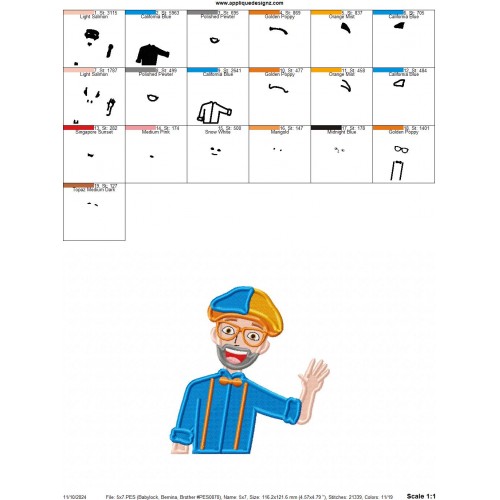 Blippi Embroidery Design