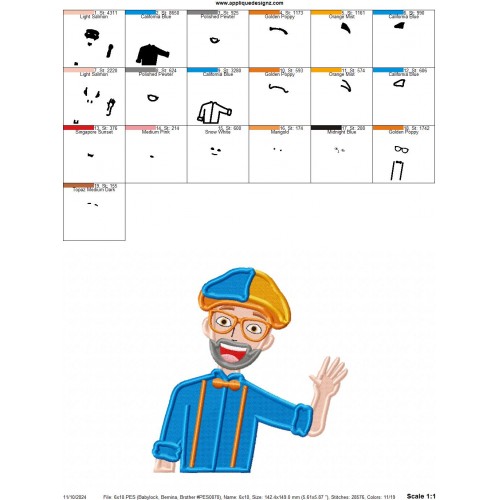 Blippi Embroidery Design