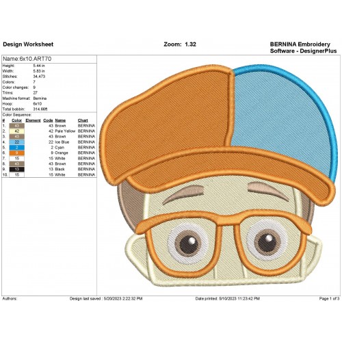 Blippi Embroidery Peeker Design