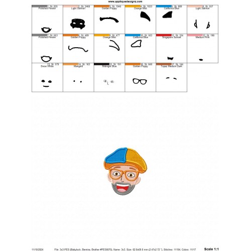 Blippi Head Embroidery Design