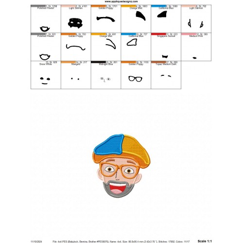 Blippi Head Embroidery Design