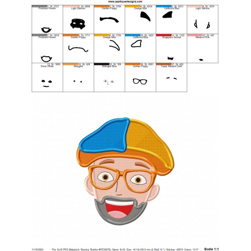 Blippi Head Embroidery Design