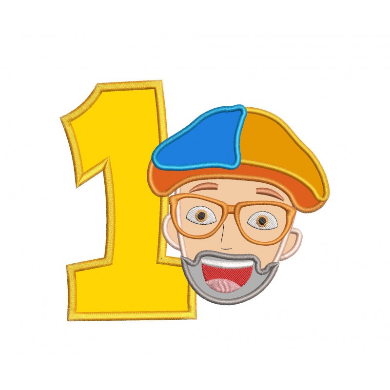Blippi Head Number 1 Birthday Applique Design