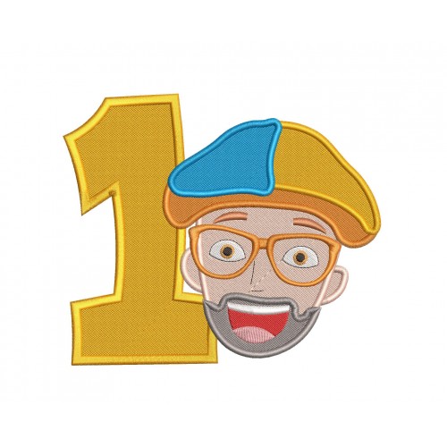 Blippi Head Number 1 Birthday Embroidery Design Filling