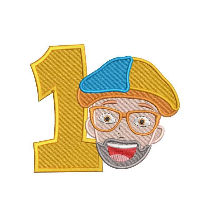 Blippi Head Number 1 Birthday Embroidery Design Filling