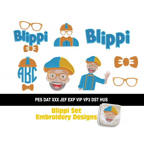 Blippi Set Embroidery Designs